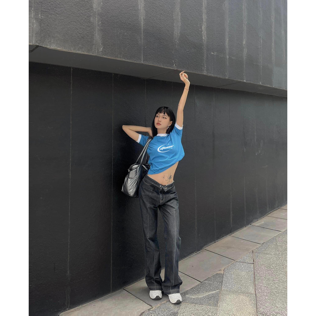 Áo Thun Baby Tee Phối Tay Sọc ATHANOR Chính Hãng Cotton 100% Mẫu Y2K