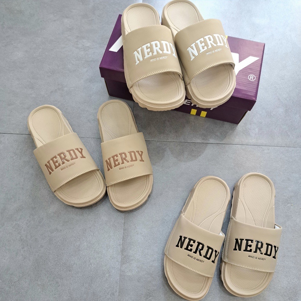 Dép NERDY nam nữ quai ngang mẫu mới hàng chuẩn ( Cao Cấp ) đế ip mềm , Dép lê quai ngang Unisex