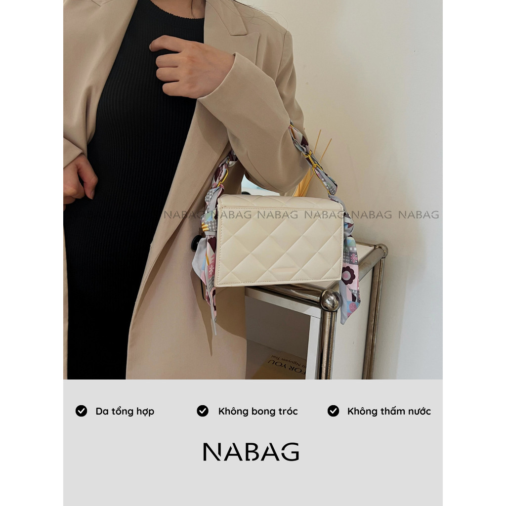 Túi xách nữ đeo chéo đeo vai bag cầm tay dự tiệc ô trám nắp gập NABAG - NB004