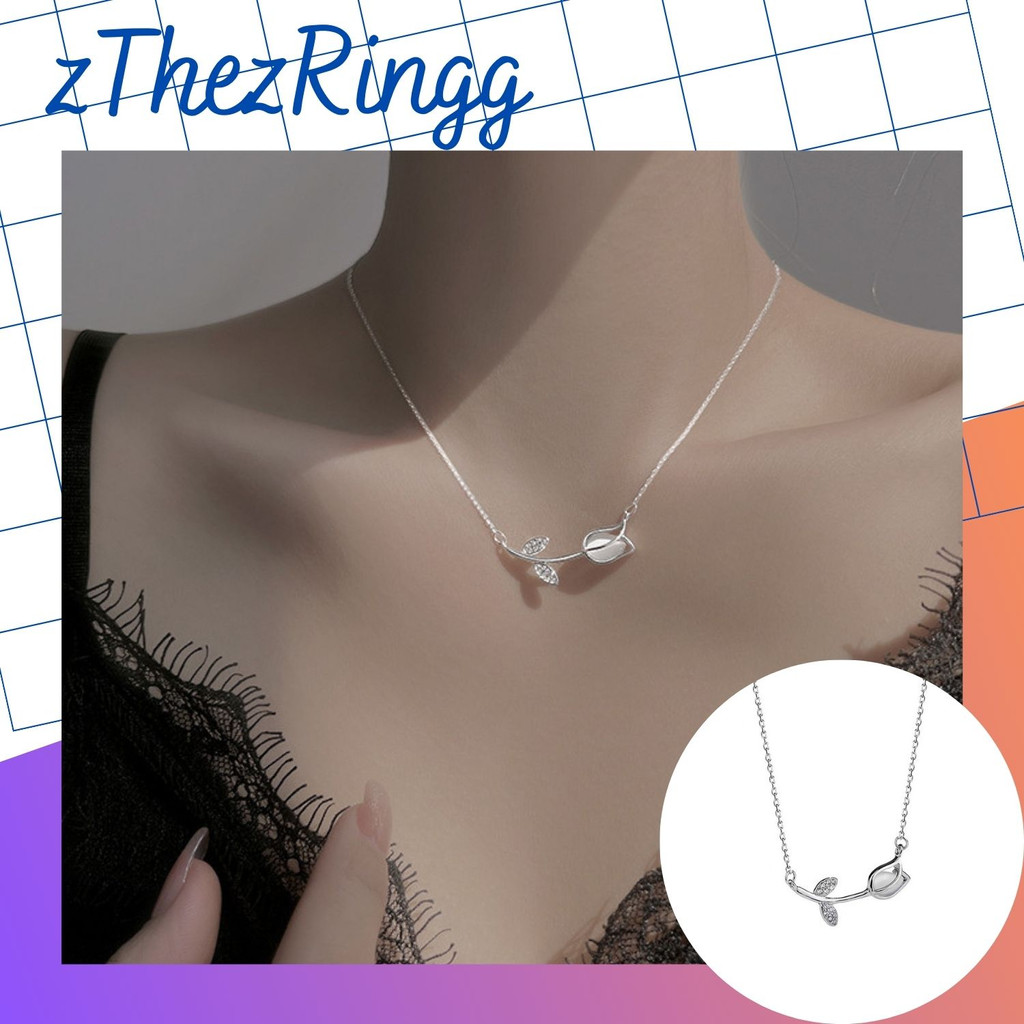 Dây Chuyền Vòng Cổ Mặt Hoa Tulip Đính Đá Opal Phong Cách Cổ Điển Cho Nữ A03