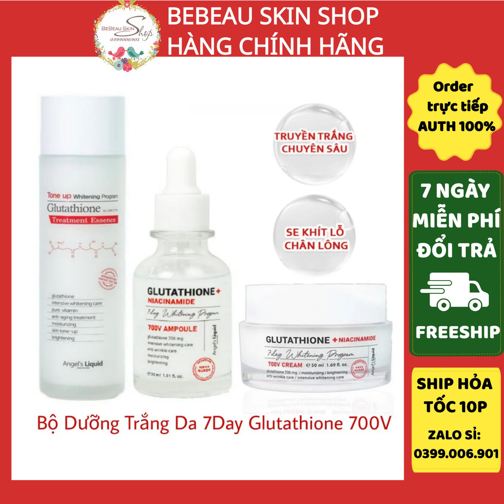 Toner - Serum - Kem dưỡng 7 Day Whitening Program Glutathione 700 V-Ample (Combo)