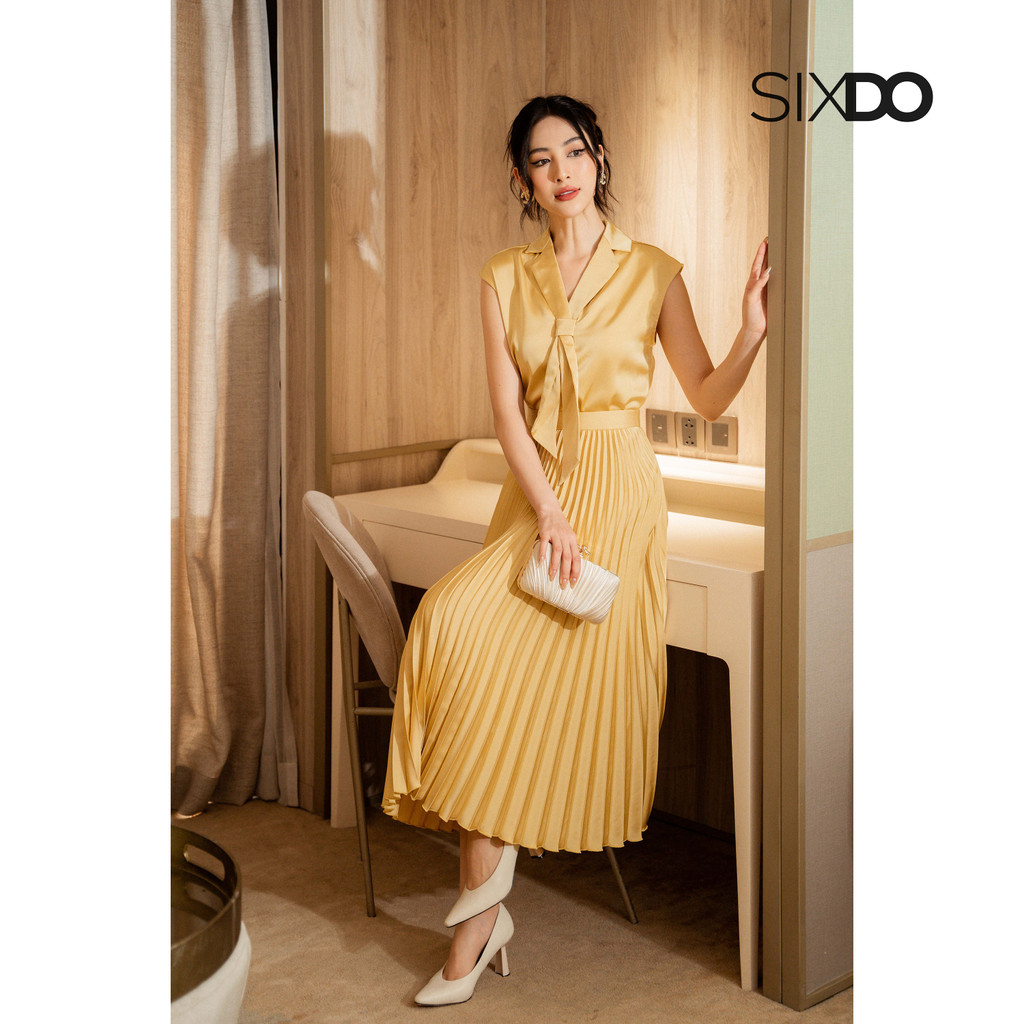 Chân váy lụa xếp li dáng xòe 2 màu SIXDO (Pleated Midi Silk Skirt)