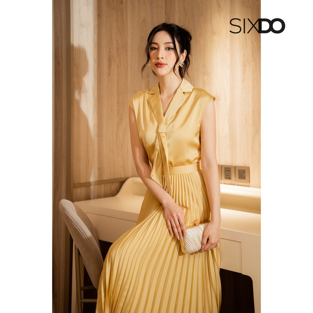 Chân váy lụa xếp li dáng xòe 2 màu SIXDO (Pleated Midi Silk Skirt)