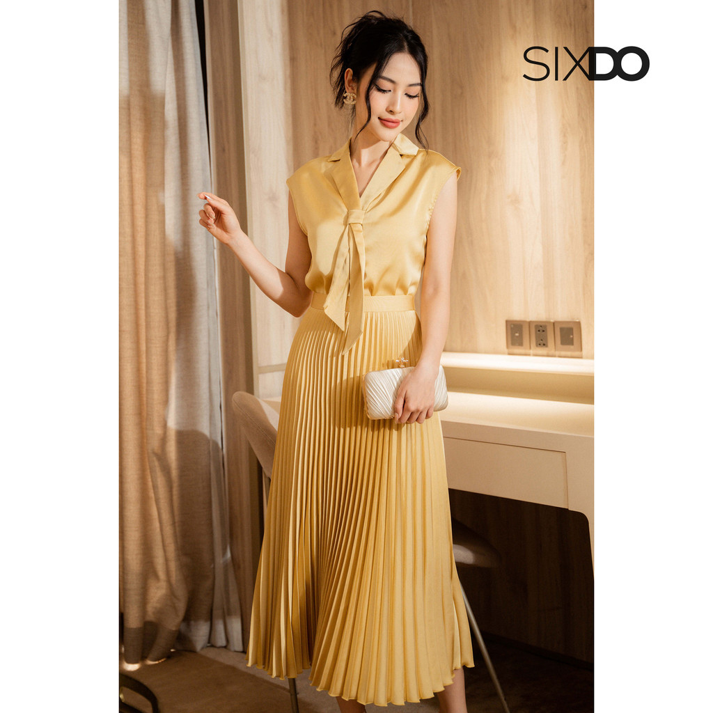 Chân váy lụa xếp li dáng xòe 2 màu SIXDO (Pleated Midi Silk Skirt)