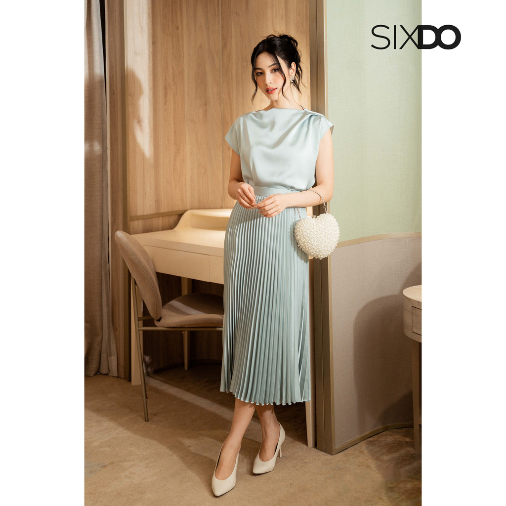 Chân váy lụa xếp li dáng xòe 2 màu SIXDO (Pleated Midi Silk Skirt)