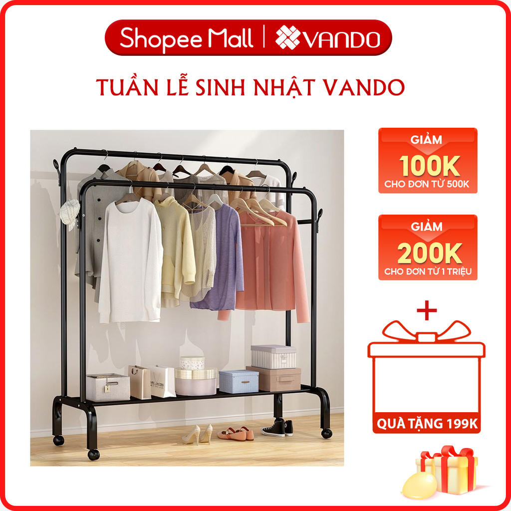 Giá Treo Quần Áo Đa Năng Chính Hãng VANDO 2 Thanh Treo 2 Giá Để Đồ