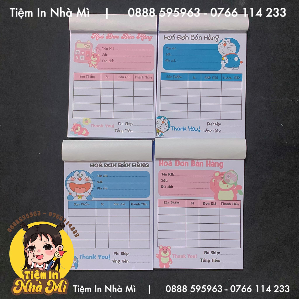 Hoá đơn bán hàng mini size A6 mẫu Gấu Losto / Đôremon