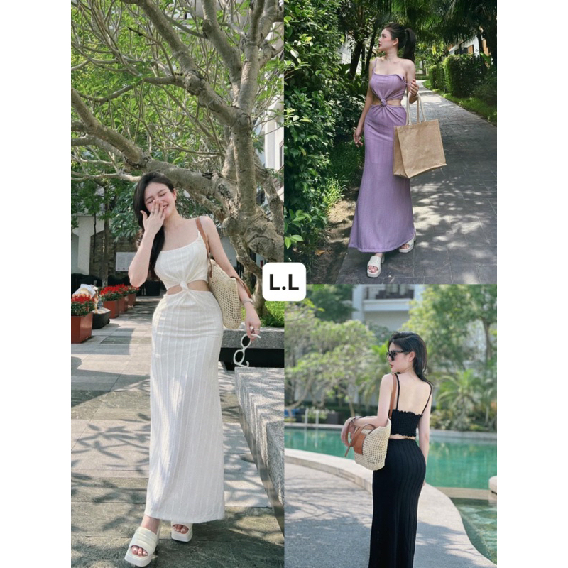 váy hai dây xoắn eo