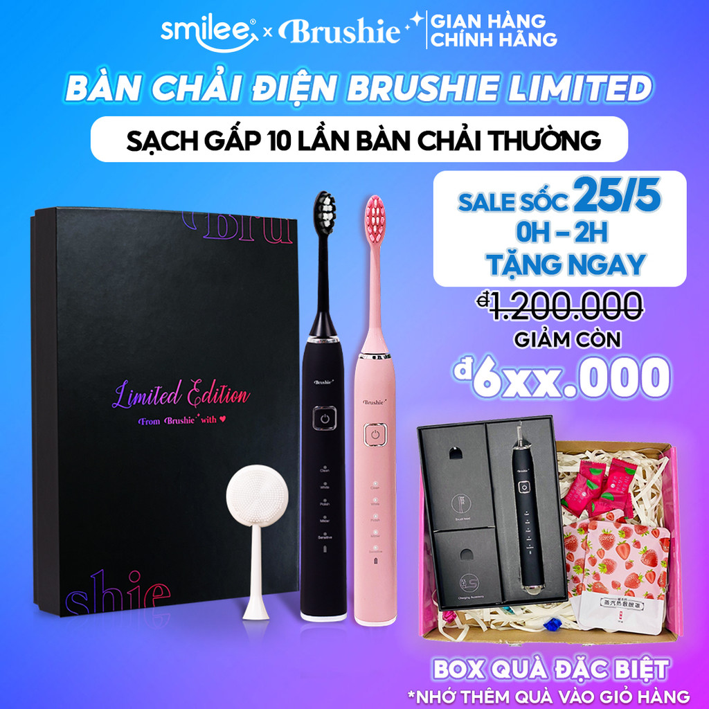 Combo BlackPink 2 bộ bàn chải điện Brushie cho cặp đôi, Máy đánh răng 5 chế độ phù hợp cho cả người niềng răng, Hàng chí