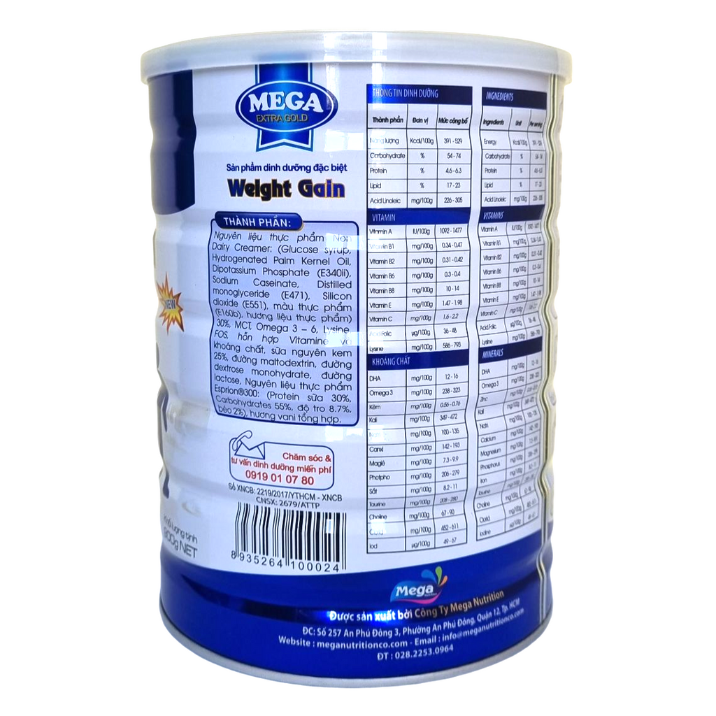 Sữa bột tăng cân hiệu quả Mega Extra Gold Weight Gain 900g
