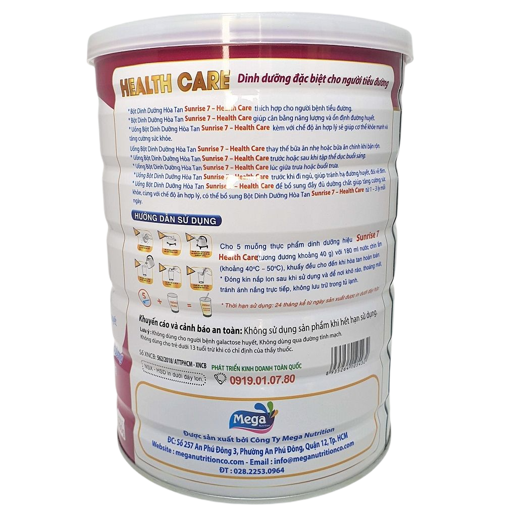 Sữa bột dành cho người tiểu đường Sunrise Health Care 900g