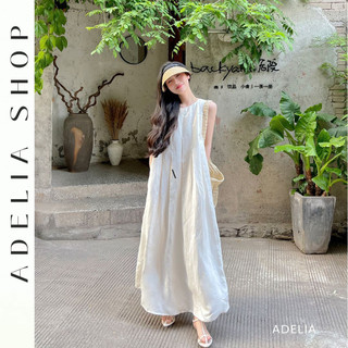Sẵn -「ADELIA」Đầm Maxi 3 Lỗ Cổ Tròn Dáng Suông Dài Rộng 2 Lớp Mềm Mại Adelia.Shop