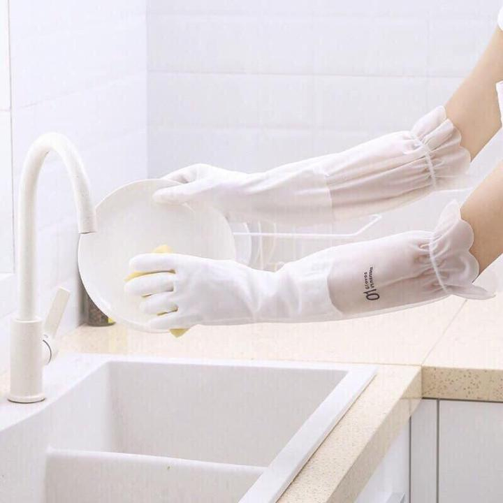 -Găng tay silicon rửa chén bát cổ cao