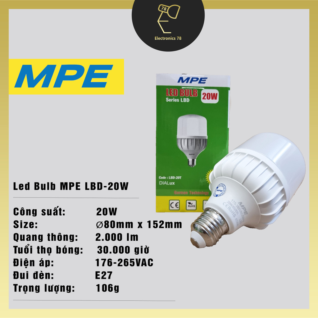 Bóng Led Trụ MPE, Ánh sáng Trắng/Vàng