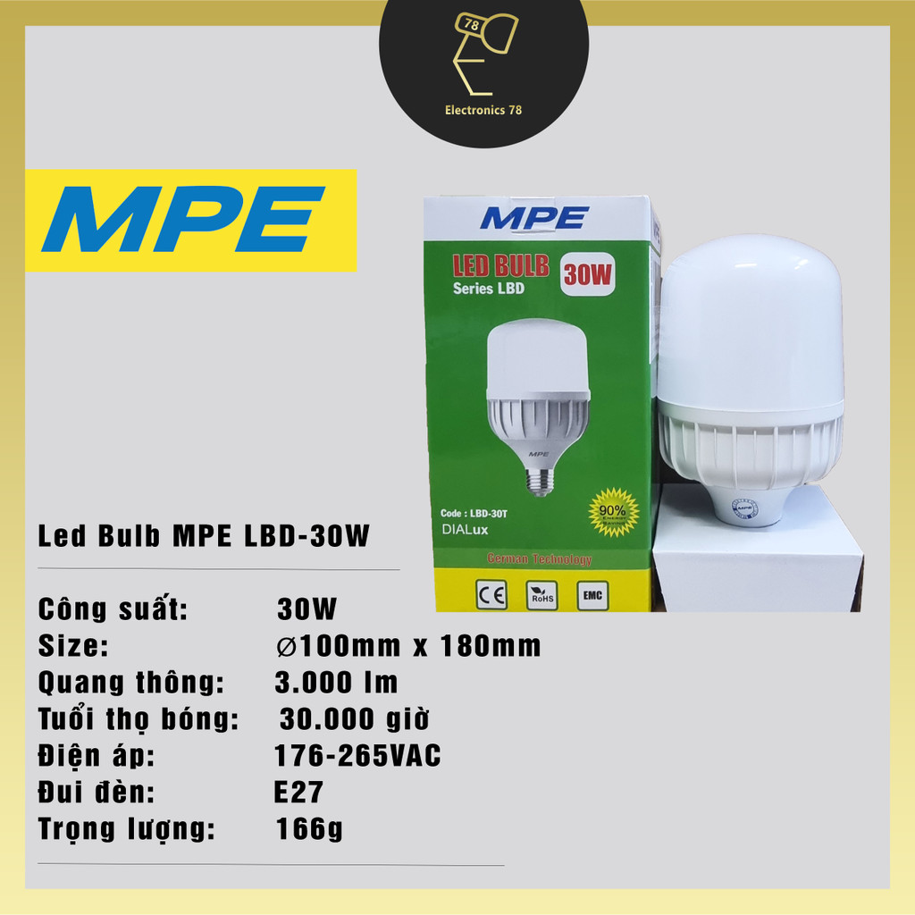 Bóng Led Trụ MPE, Ánh sáng Trắng/Vàng