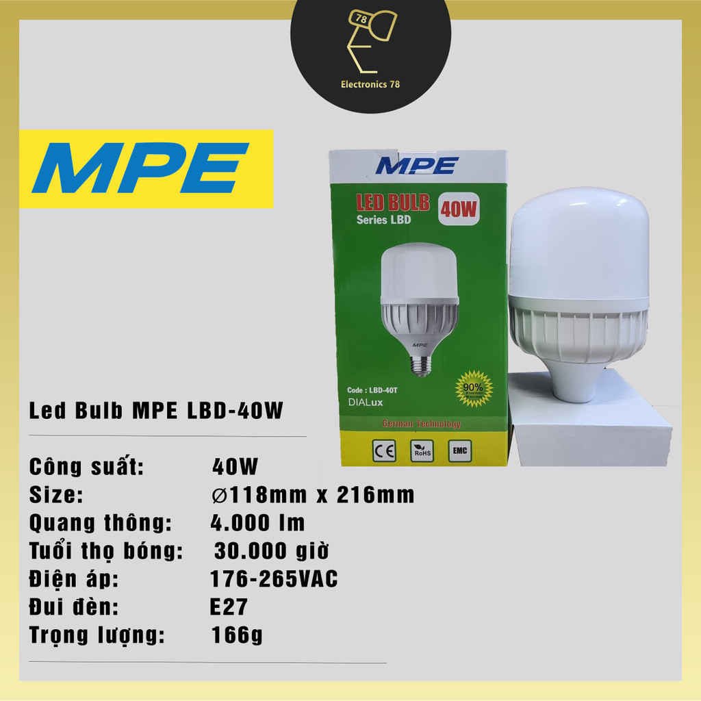 Bóng Led Trụ MPE, Ánh sáng Trắng/Vàng