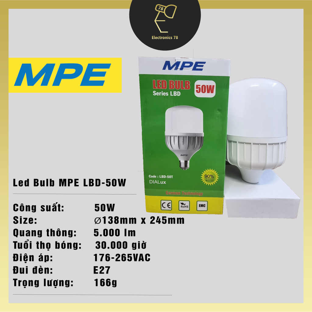 Bóng Led Trụ MPE, Ánh sáng Trắng/Vàng