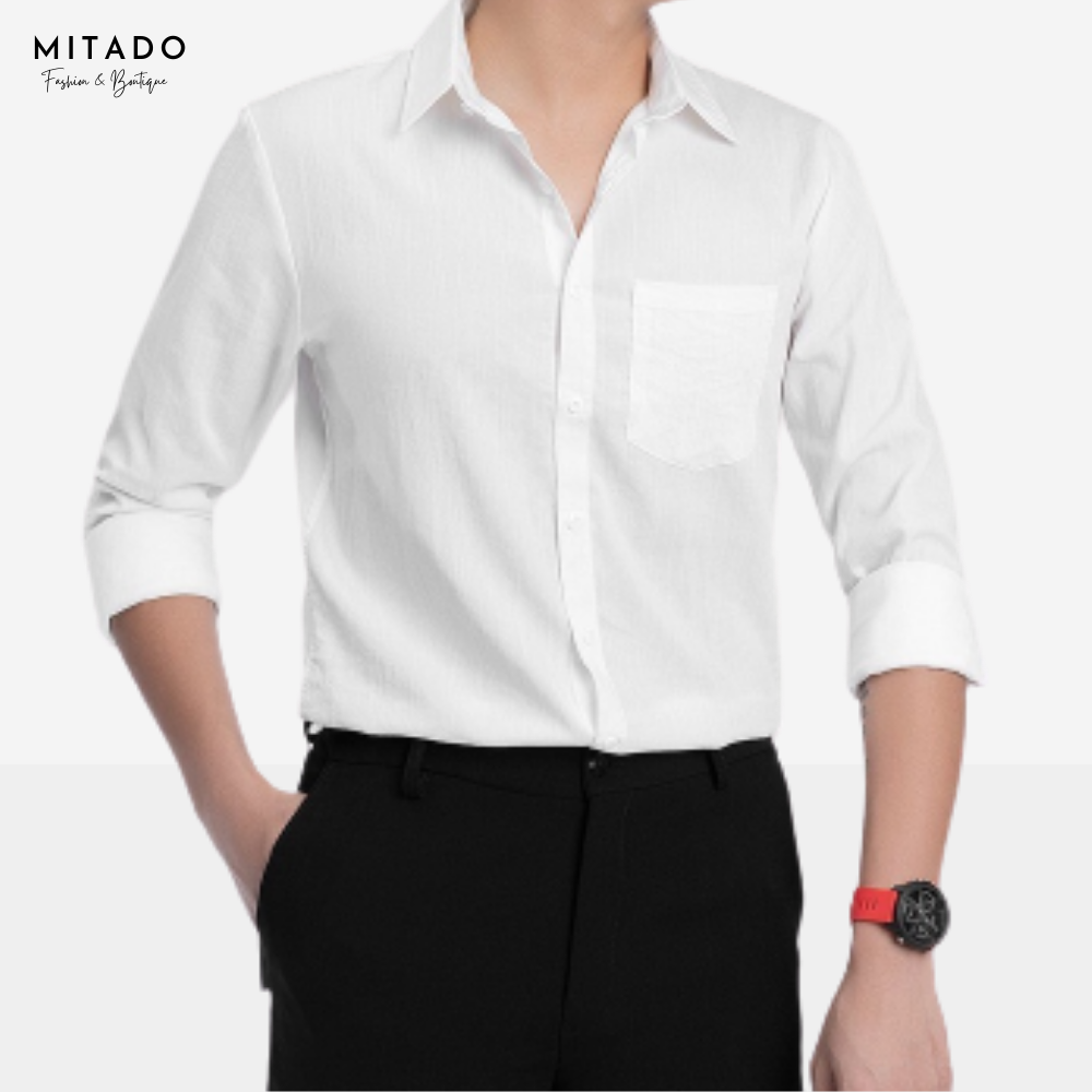 Áo sơ mi nam dài tay MITADO, áo sơ mi form rộng chất vải đũi cao cấp, kiểu dáng trẻ trung năng động