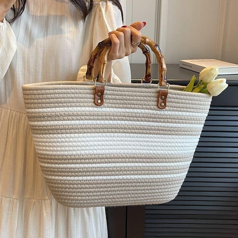 Túi xách nữ túi tote du lịch sợi bông polyeste tay cầm dạng trúc kiểu dáng thanh lịch sang trọng Jumito