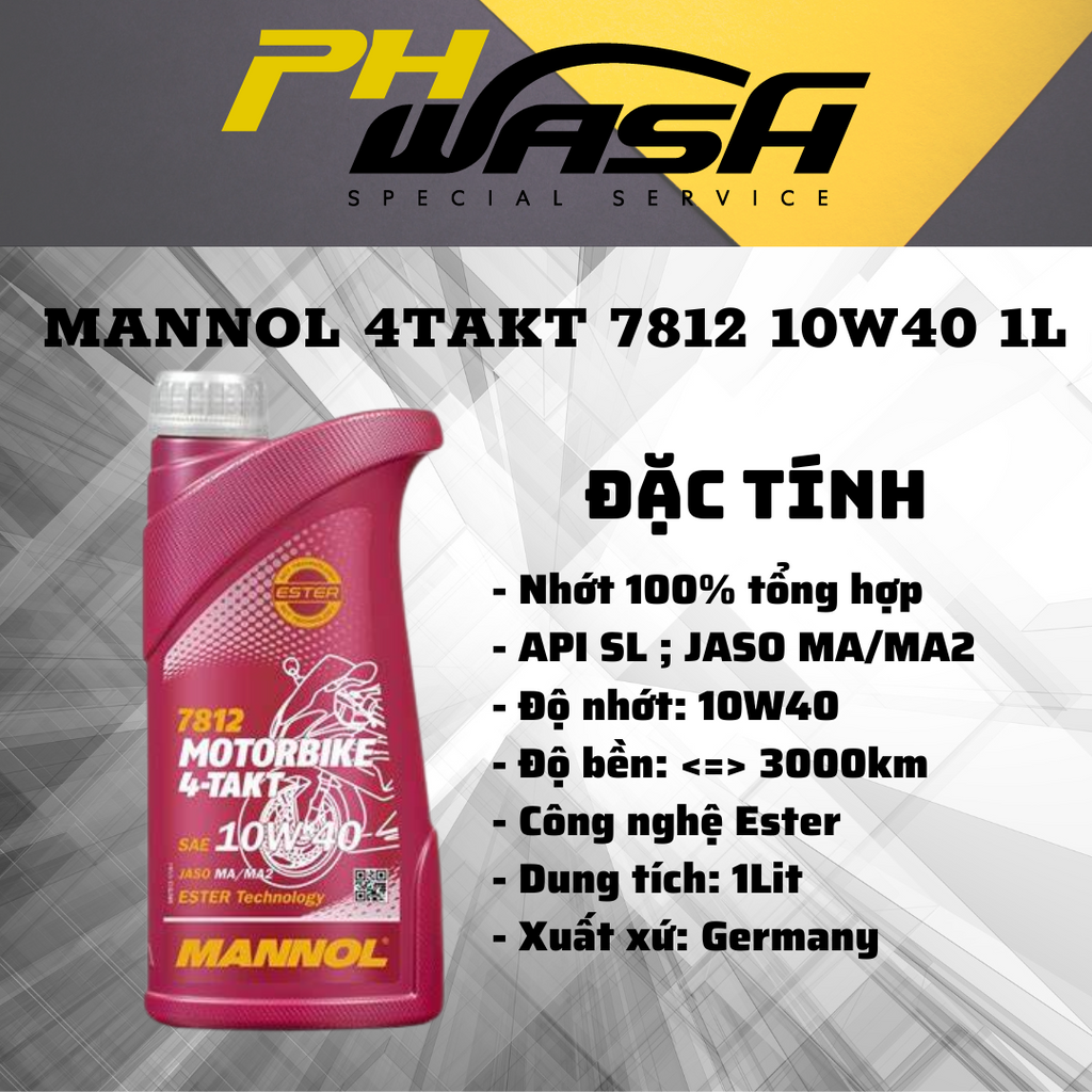 Nhớt Xe Số Siêu Cao Cấp - MANNOL Motorbike 4-Takt 7812 1L 10W40 Chuyên Xe Số, Côn Tay, PKL - PHWASH 