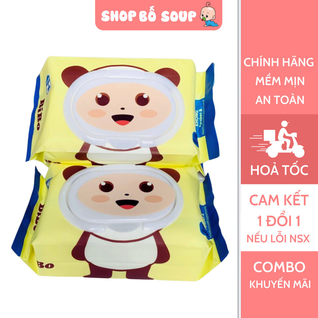 Khăn ướt BiBo 80 Tờ Không Mùi Mềm Mịn Thấm Hút Tự Nhiên Tiện Lợi An Toàn Cho Bé