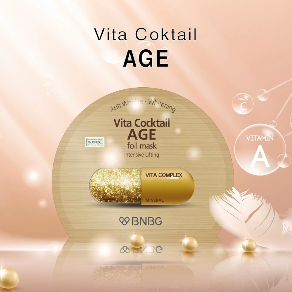 combo 10 mặt nạ BNBG ngừa lão hóa , nâng cơ nhũ vàng Vita Cocktail Age foil mask Npp Tido88