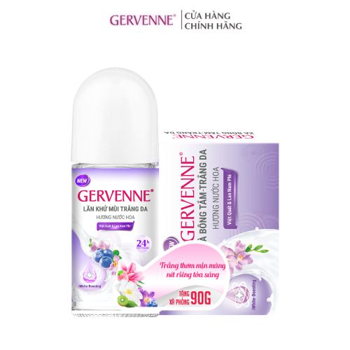 Lăn khử mùi trắng da Gervenne 50ml + Xà bông tắm Gervenne 90g hương Việt Quất &amp; Lan Nam Phi
