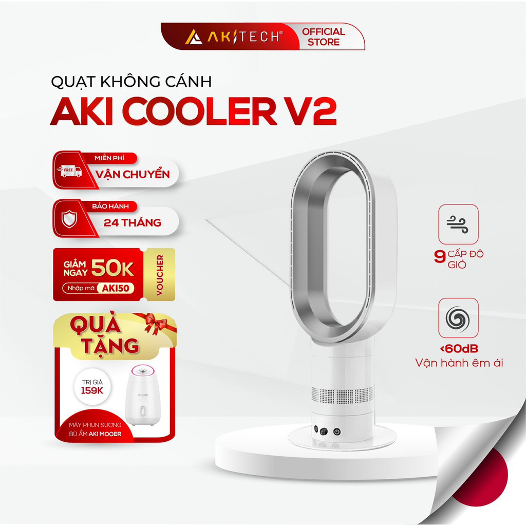 Quạt tháp không cánh AKI COOLER V2 điều hòa không khí, làm mát 9 cấp độ, điều khiển từ xa