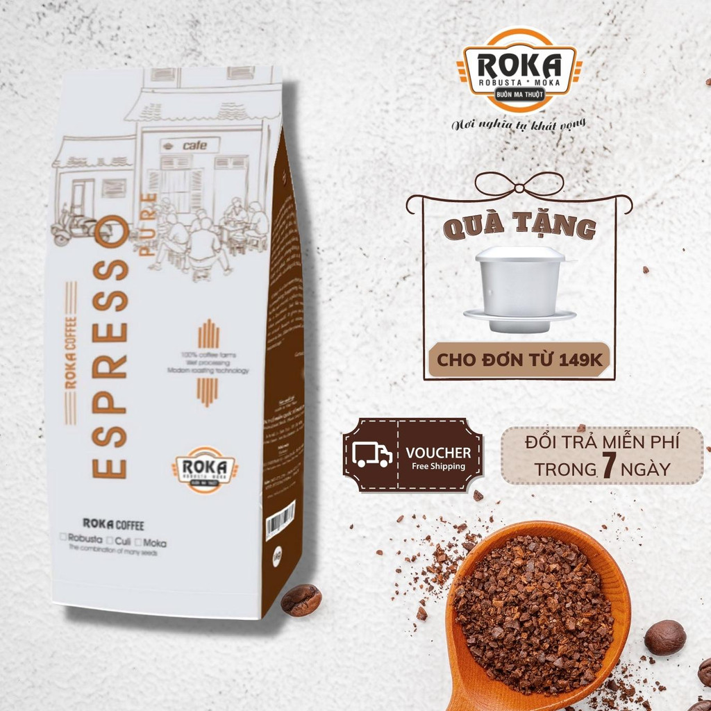 1 Kg Cà Phê Hạt Rang Nguyên Chất, Dòng Pha Máy Blend Hạt Theo Nhu Cầu: Robusta Và Arabica - Roka Espresso