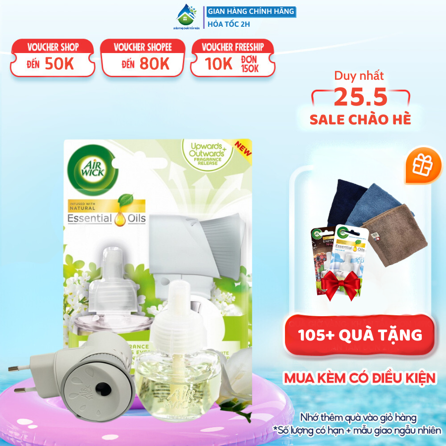 Máy khuếch tán tinh dầu tự động Air Wick kèm Lọ tinh dầu Hương hoa lan trắng 19ml, khử mùi và lưu hương hiệu quả