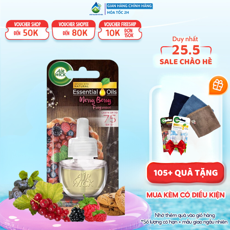 Lọ tinh dầu thiên nhiên Air Wick Hương Trái Cây Rừng 19ml nhập khẩu từ Châu Âu, khử mùi nhanh chóng, làm sách không khí