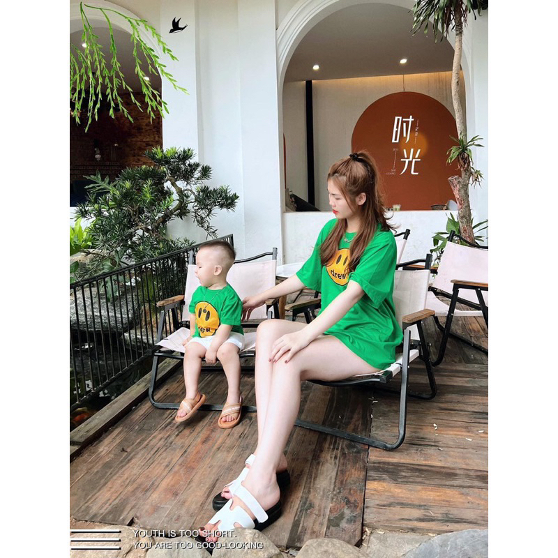 Áo gia đình áo Phông bé gái cộc tay mặt cười cotton, áo thun cho bé chất liệu cao cấp thoáng mát Hekids