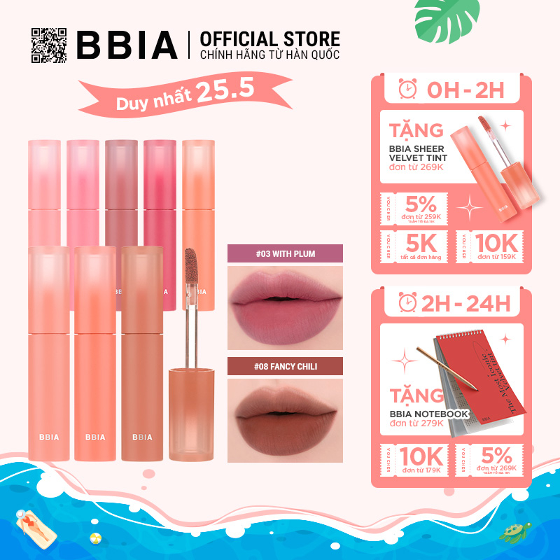 Son kem Bbia Sheer Velvet Tint  3g Bbia Official Store