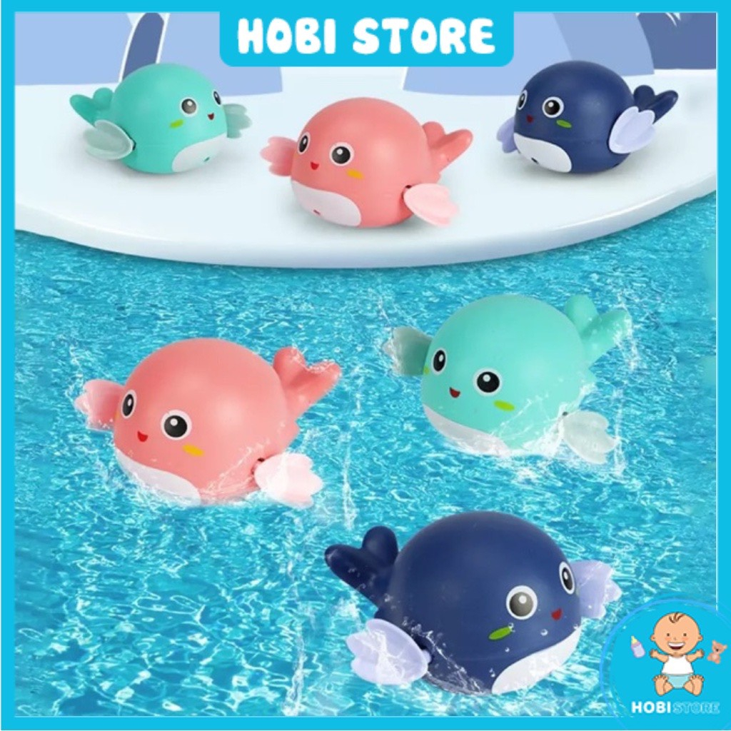 Đồ chơi nhà tắm cho bé, cá heo vặn cót lội nước rùa bơi trong nước, vịt, cua, heo, đồ chơi con vật thả bồn tắm - Hobi
