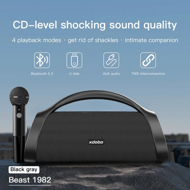 Loa Karaoke bluetooth 5.3 Xdobo Beast 1982 Kèm Micro Không Dây, Công suất 120 Chống Nước IPX6,Thời gian phát 10 giờ