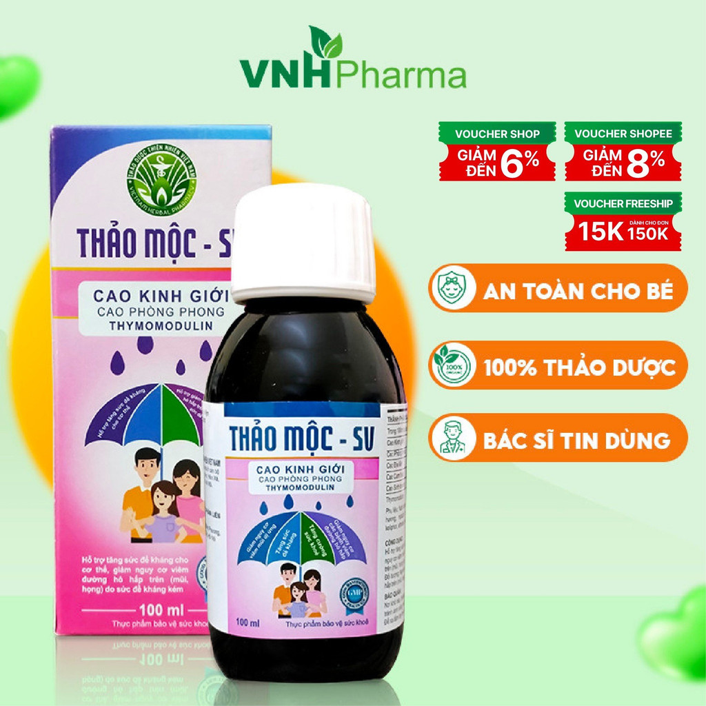 Siro Thảo Mộc SV Cao Kinh Giới - Giảm Ho, Tăng Sức Đề Kháng, Giảm Viêm Mũi Dị Ứng, Viêm Đường Hô Hấp 100ml