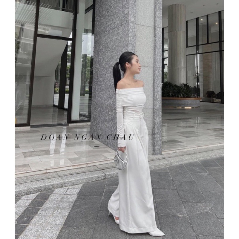 Áo trễ vai dài tay chất thun len tăm cho nàng thơ