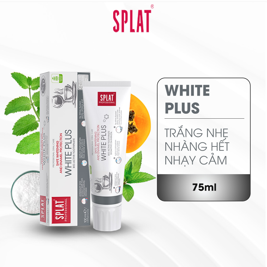 Kem Đánh Răng Làm Trắng Răng SPLAT White Plus Professional Giảm Vết Ố Vàng Trên Răng Cho Răng Nhạy Cảm 100ml