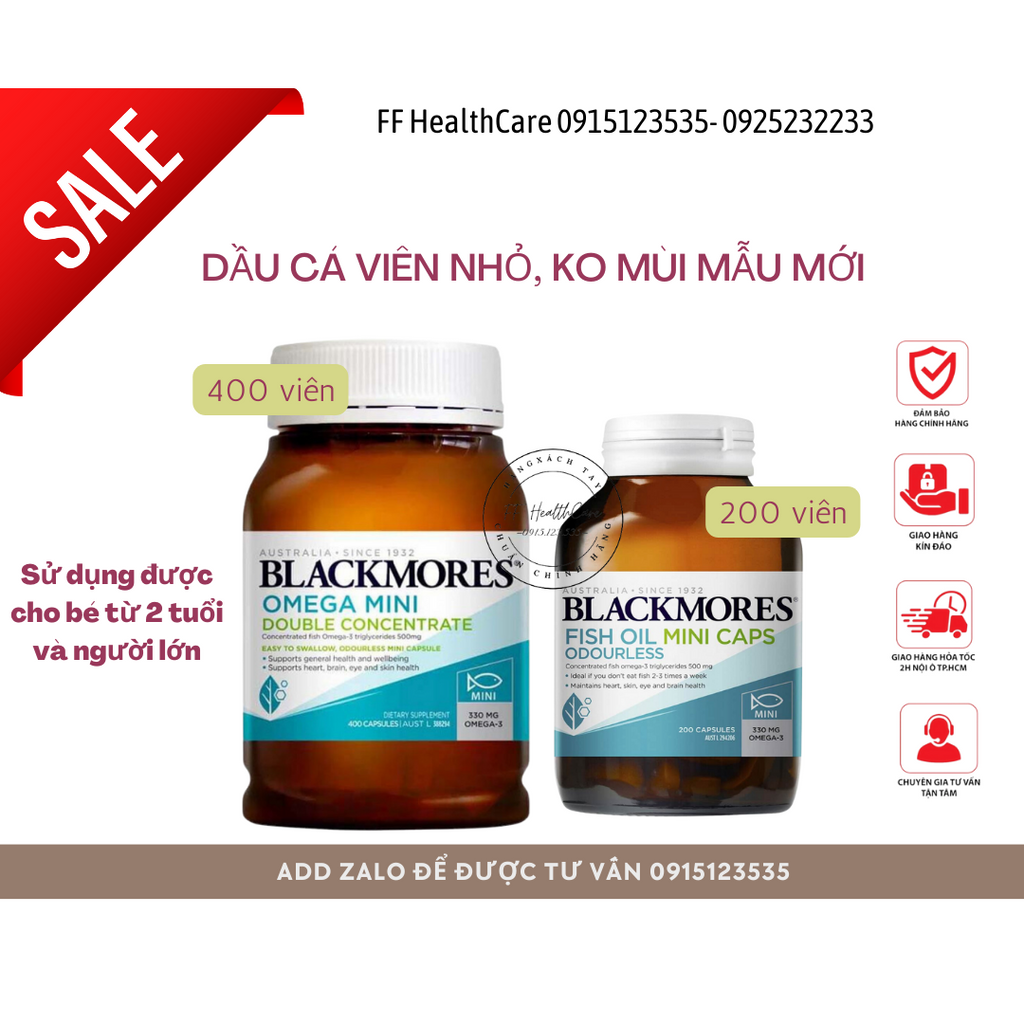 Dầu Cá Blackmores Fish Oil 1000mg 400 Viên Mini Caps Không Mùi Úc MẪU MỚI DATE 2025