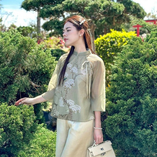 Bộ đồ lam nữ cách tân, áo lam đi lễ chùa nữ, đồ pháp phục áo bà ba đi chùa AL001