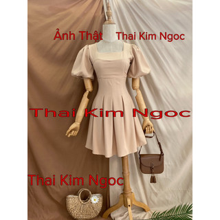 Đầm cổ vuông tay bí
