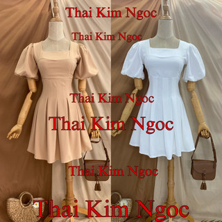 Đầm cổ vuông tay bí