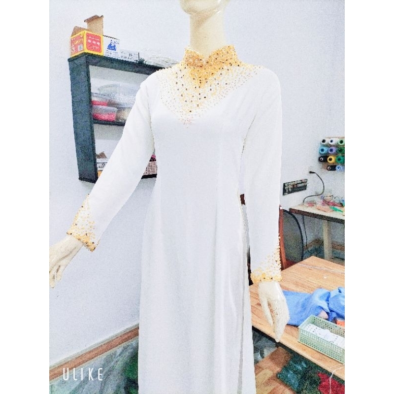Sale_Áo dài trắng cô dâu đính hạt_ Có bigsize