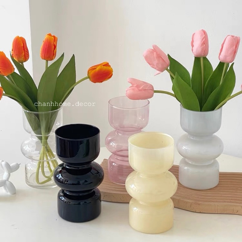 Bình hoa thuỷ tinh trơn 3 nấc nhiều màu, lọ cắm decor hoa khô hoa tươi đơn giản trang trí nhà cửa |Chanhhome.decor|