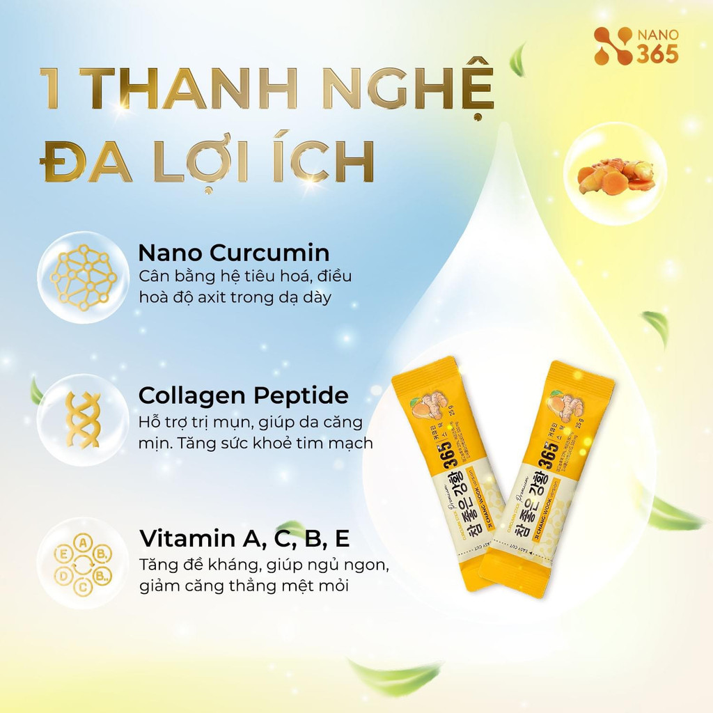 [BẢN NÂNG CẤP] Set 5 thanh Thạch Nghệ Nano Curcumin 365 Collagen Premium