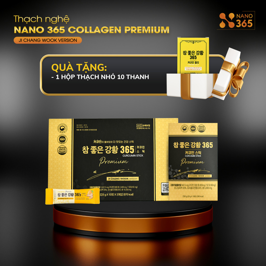  Thạch Nghệ Nano Curcumin 365 Collagen Premium Hộp lớn 30 thanh và Hộp nhỏ 10 thanh