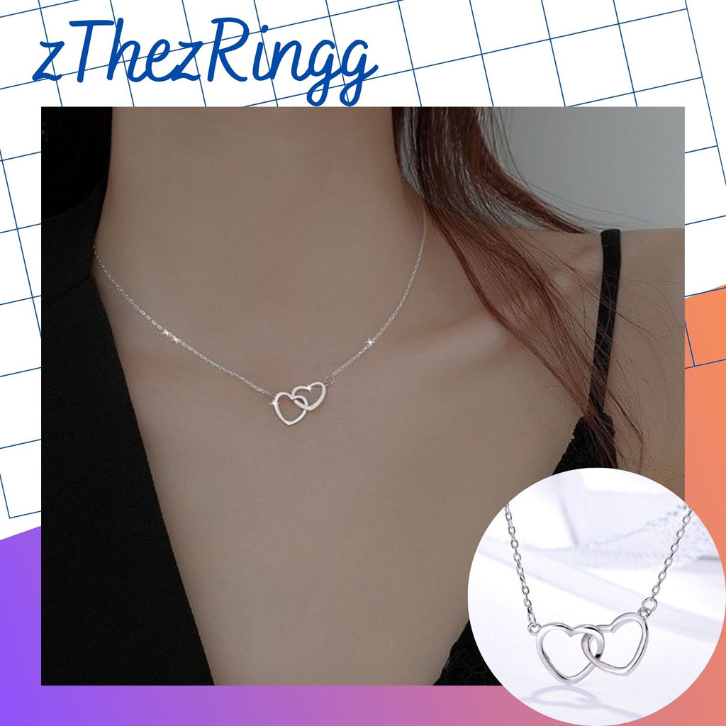 Dây Chuyền Mặt Hình Trái Tim Đôi Thanh Lịch Phong Cách Hàn Quốc A08