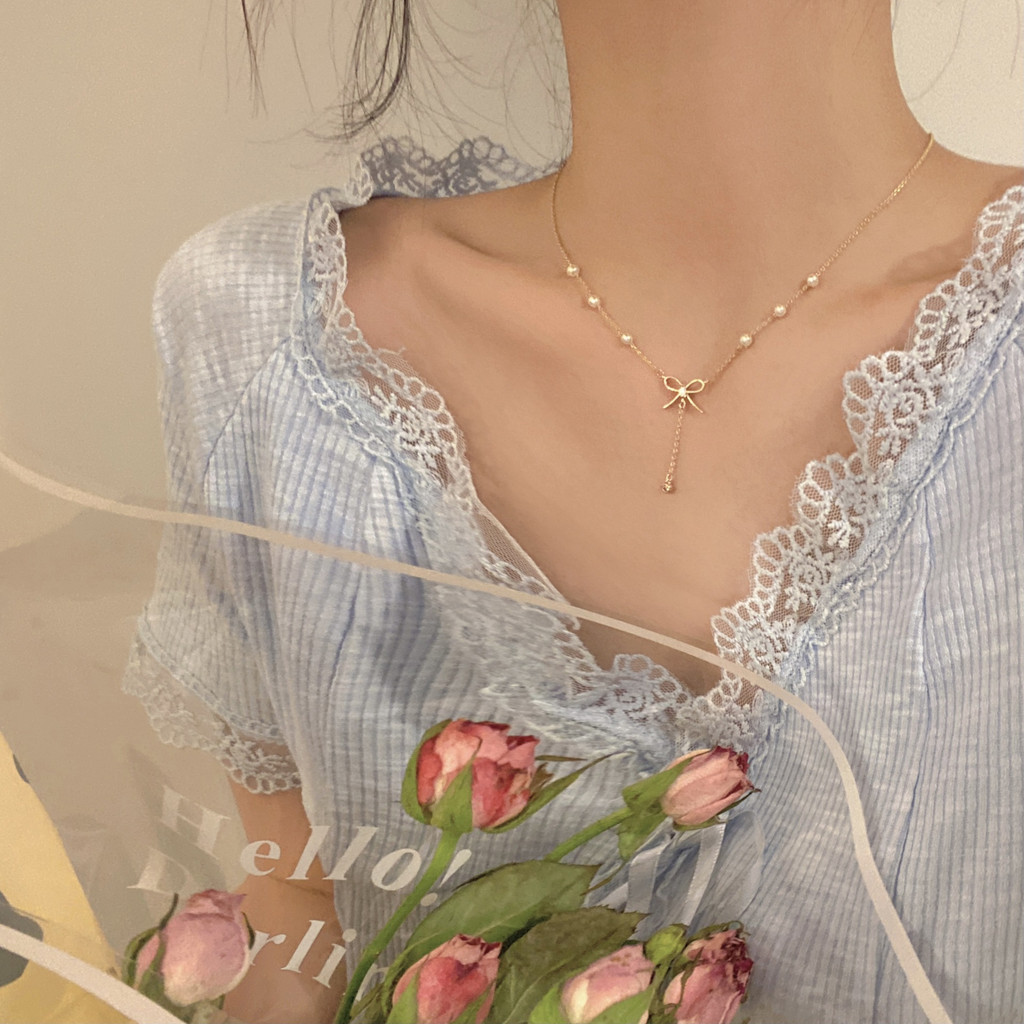 Dây Chuyền Nơ Đính Hạt Dễ Thương Chơ Nữ A09