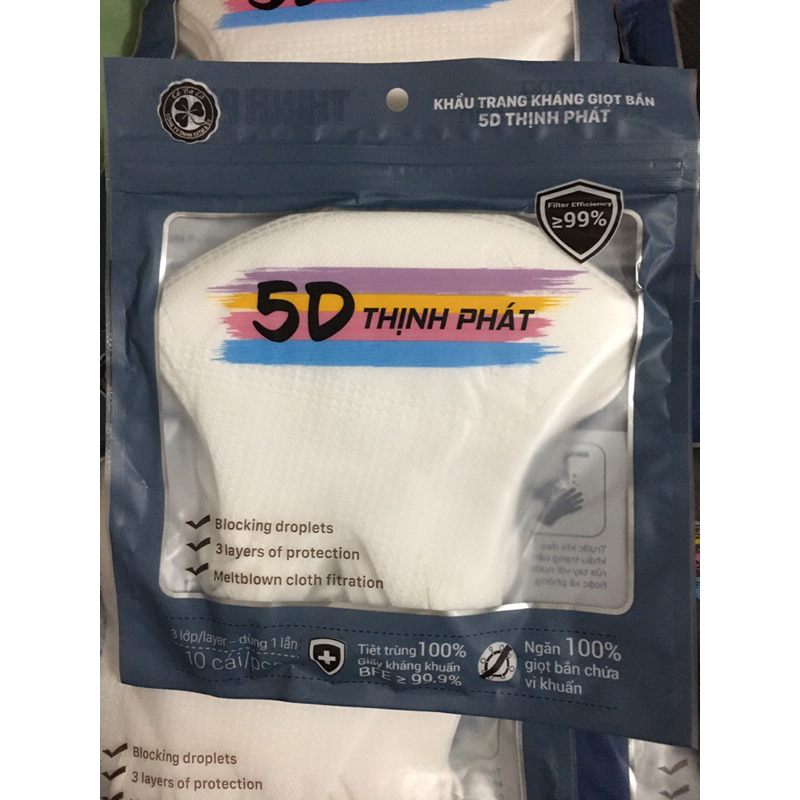 Khẩu trang 5D Thịnh Phát 3 lớp túi zip 50 cái