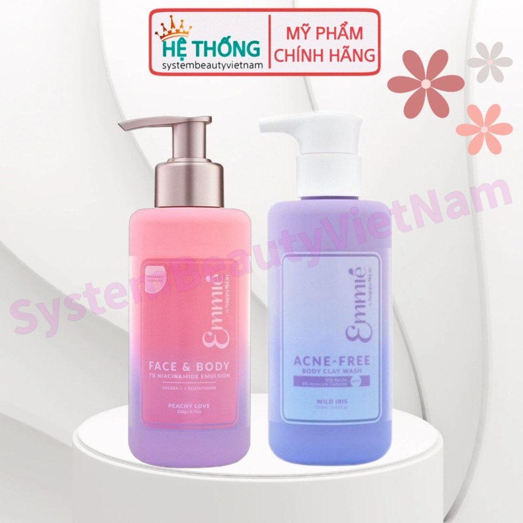 Combo Kem Dưỡng Trắng 7% Niacinamide + Sữa Tắm Đất Sét Ngăn Ngừa Mụn Emmié by Happy Skin